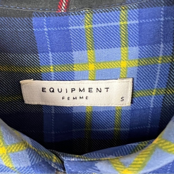 Equipment Femme Brett Blue Plaid Silk Button Down Blouse - Picture 4 of 6